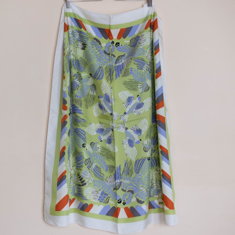 Vintage French Bianchini Ferier Pure Silk Large Scarf with Parrot Motif - Picture 5 of 5